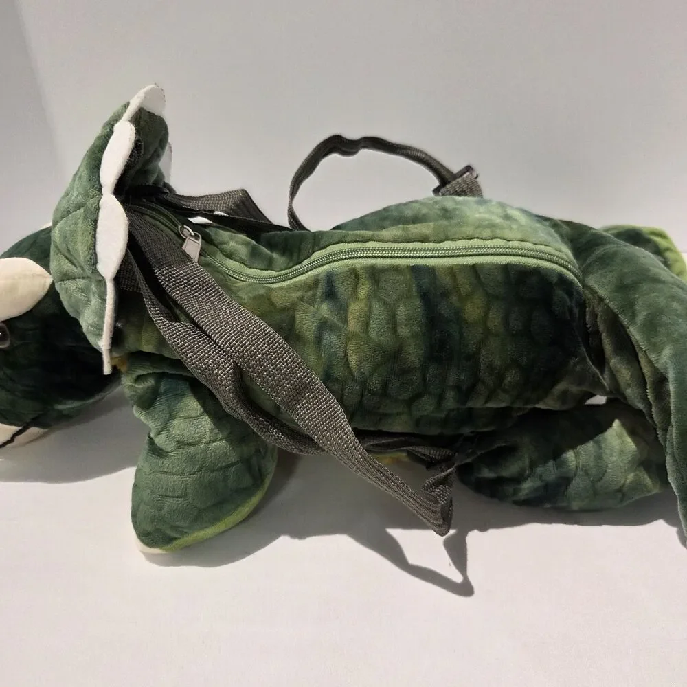 Triceratops Green Stuffed Animal Plush Dino Purse Bag Two Straps